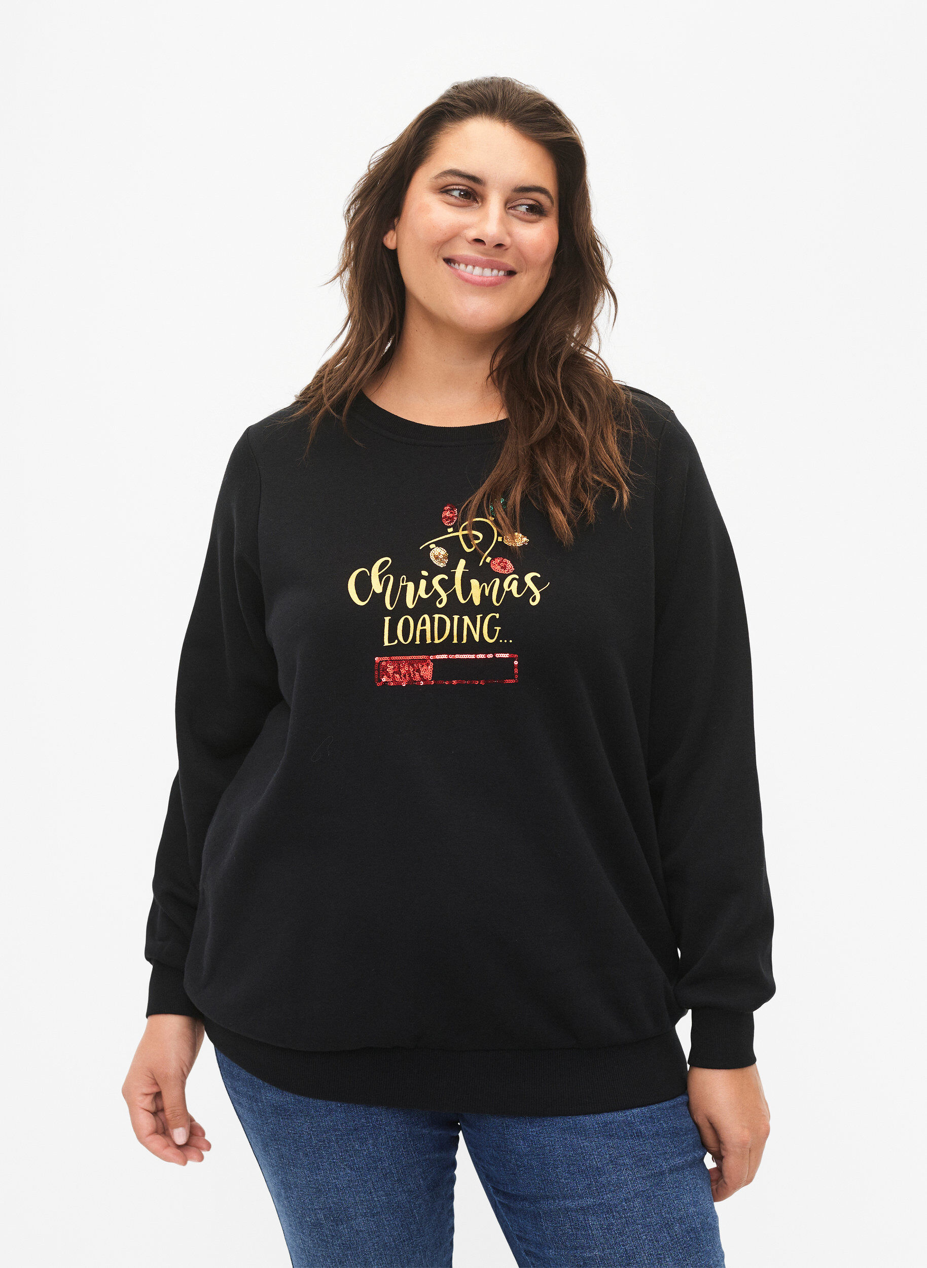 Zizzifashion Christmas sweatshirt, Black LOADING, Model image number 0