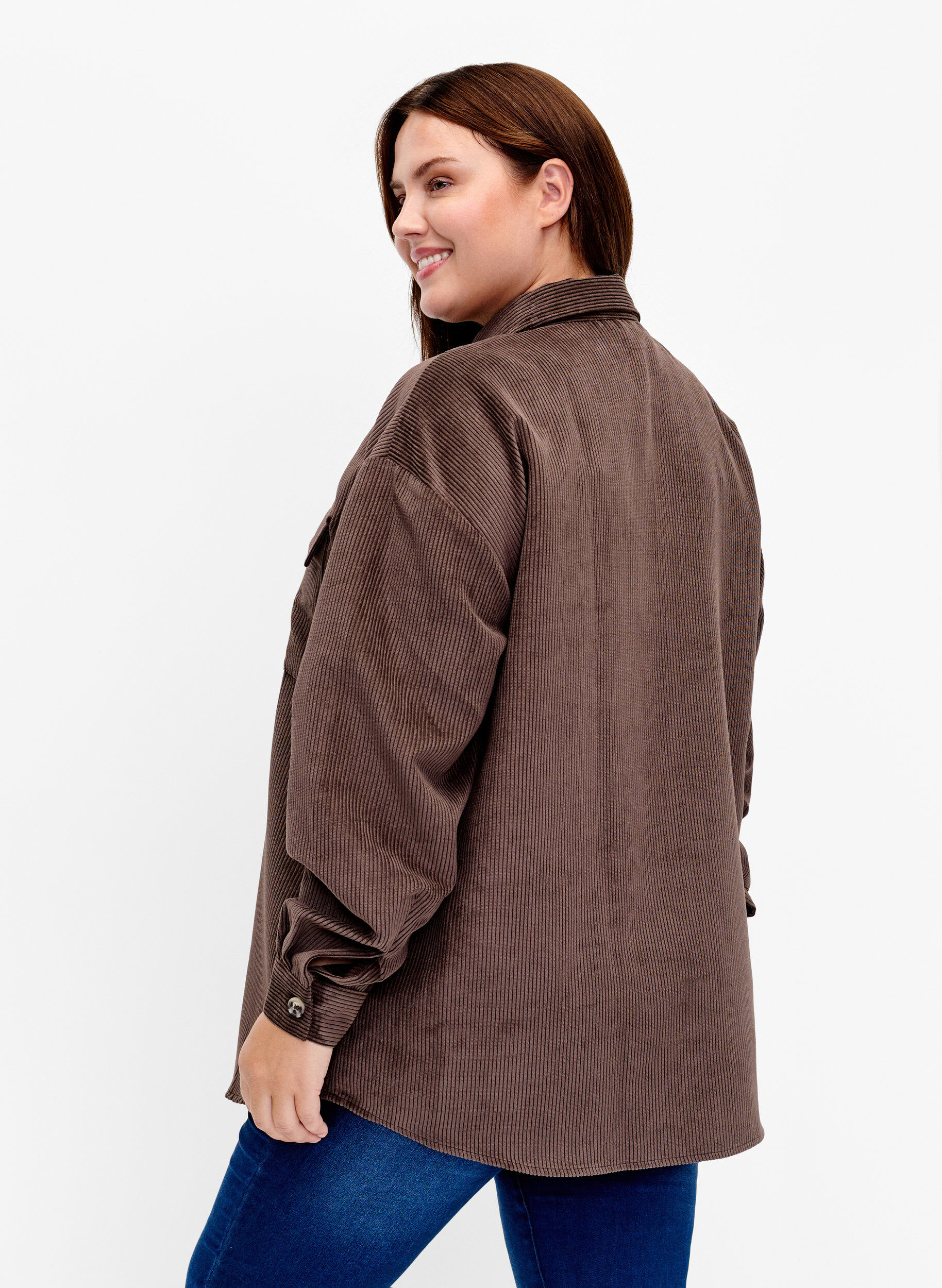 Zizzifashion Long sleeve velvet shirt with chest pockets, Java, Model image number 1