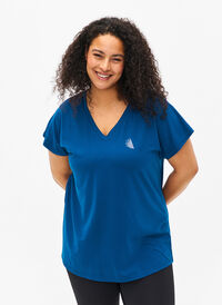 Loose training t-shirt with v-neck, Blue Opal, Model