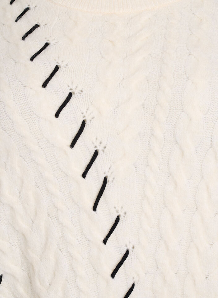 Knitted blouse with cable pattern and contrast details, Beige, Packshot image number 2