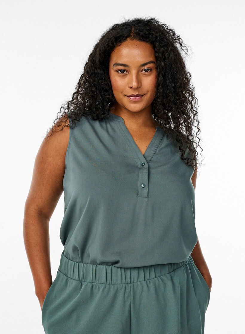 FLASH - Sleeveless viscose blouse, Green, Model image number 0