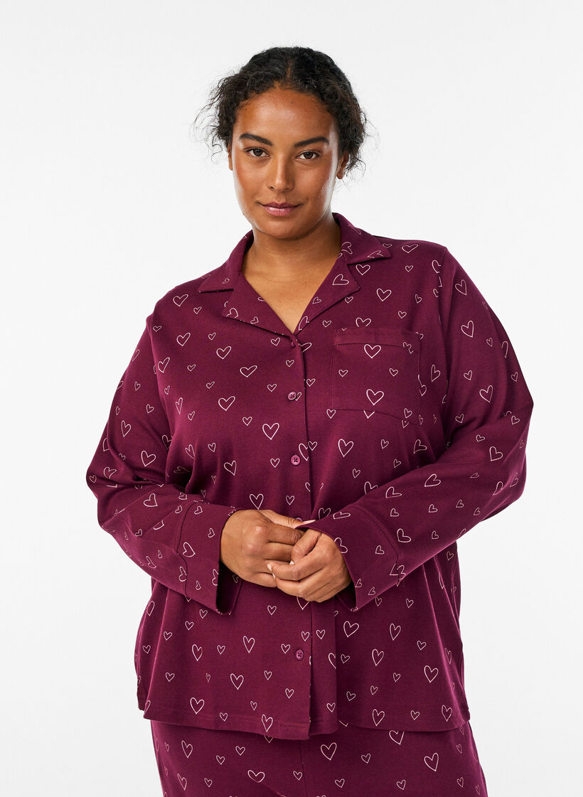 Cotton pyjama shirt with chest pocket, Red, Model image number 0