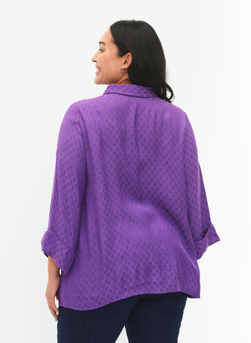 Shirt in viscose with tone-on-tone pattern, Lavender Violet, Model image number 1