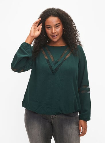 Long-sleeved blouse with lace, Scarab, Model image number 0