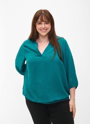 Blouse with smock and 3/4 sleeves, Deep Lake, Model image number 0