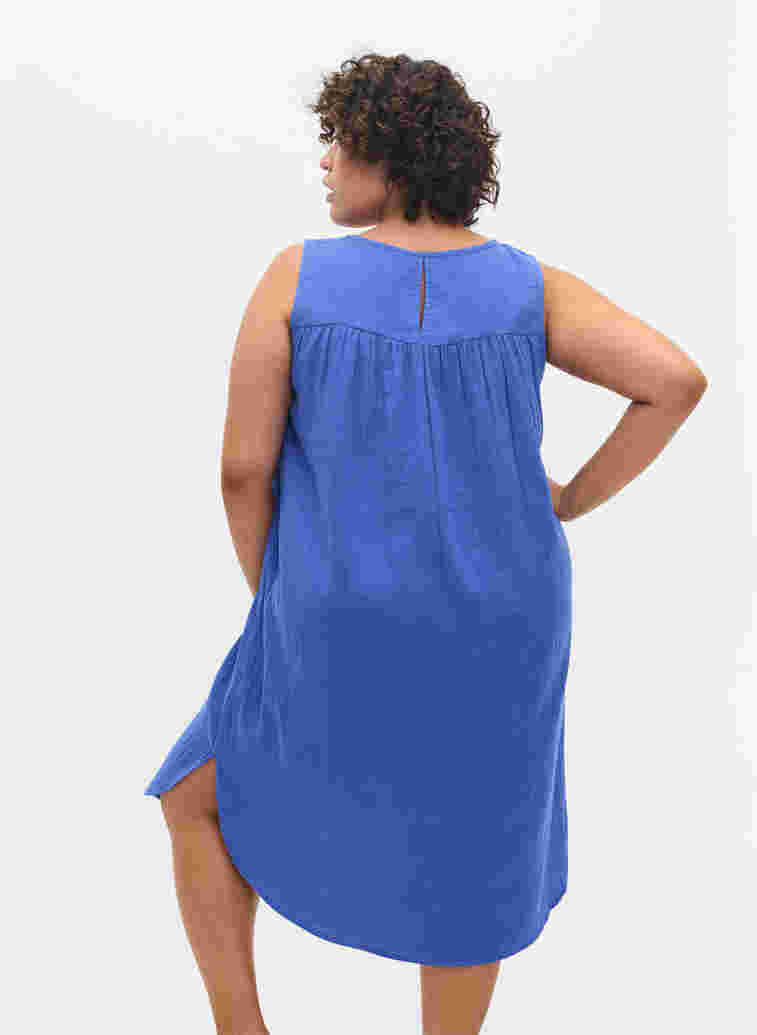 Sleeveless cotton dress in a-shape, Dazzling Blue, Model image number 1