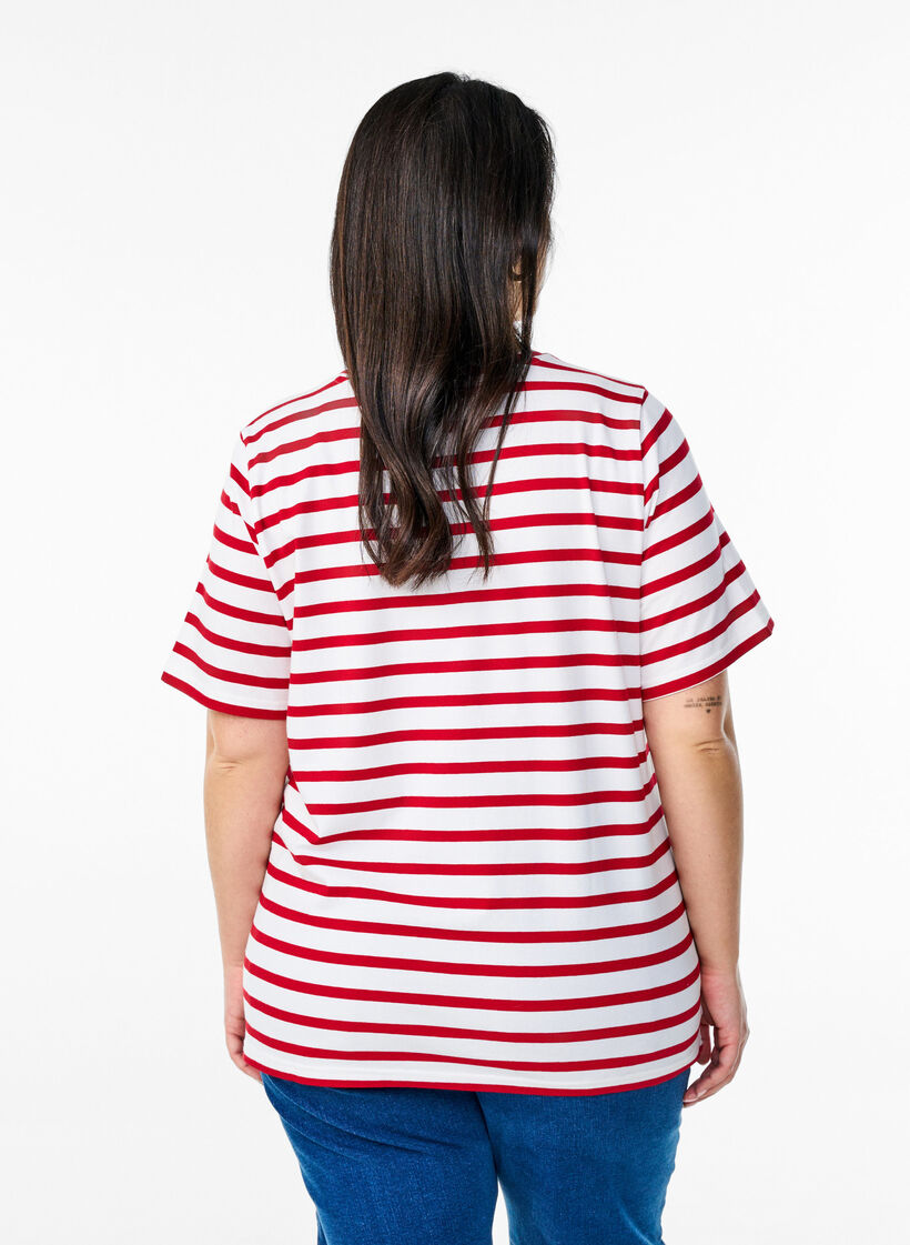 Striped T-shirt in organic cotton, Red, Model image number 2