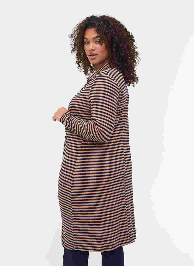 Striped, viscose rib dress with button fastening, Blue Camel Stripe, Model image number 1