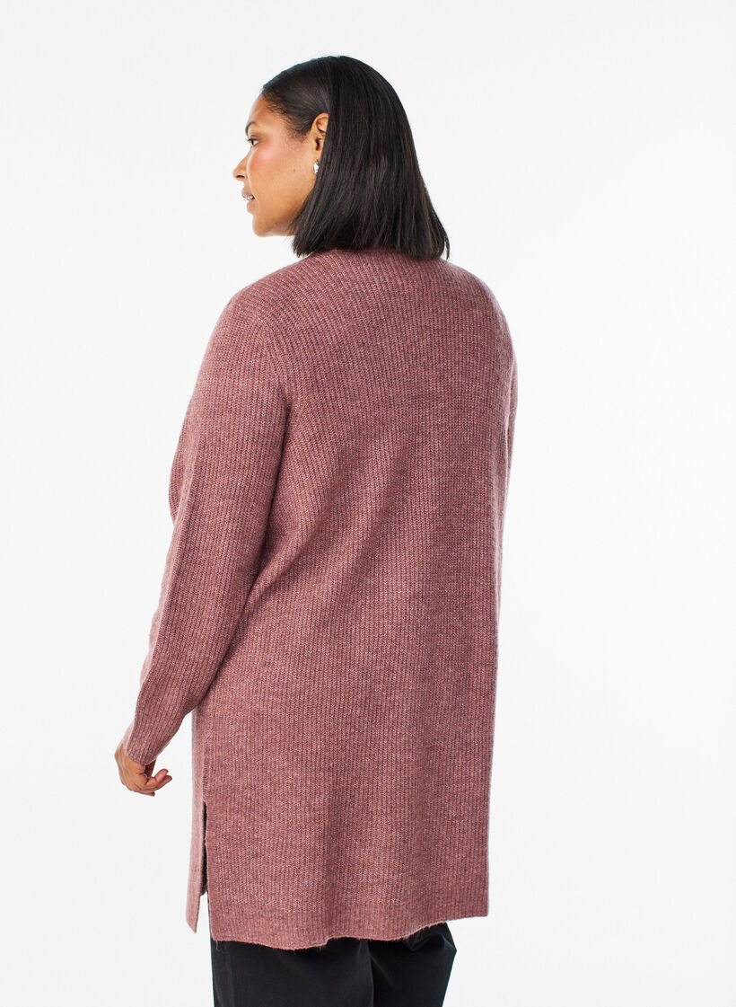 FLASH - Long ribbed cardigan with an open front, Rose, Model image number 2