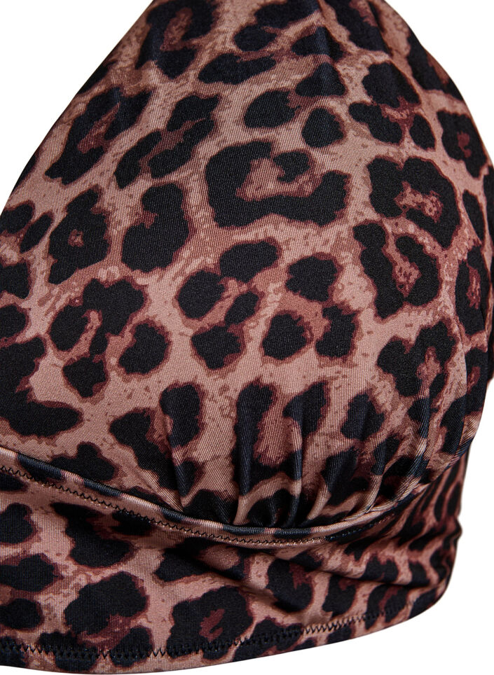 Leopard bikini top with tie back, Brown, Packshot