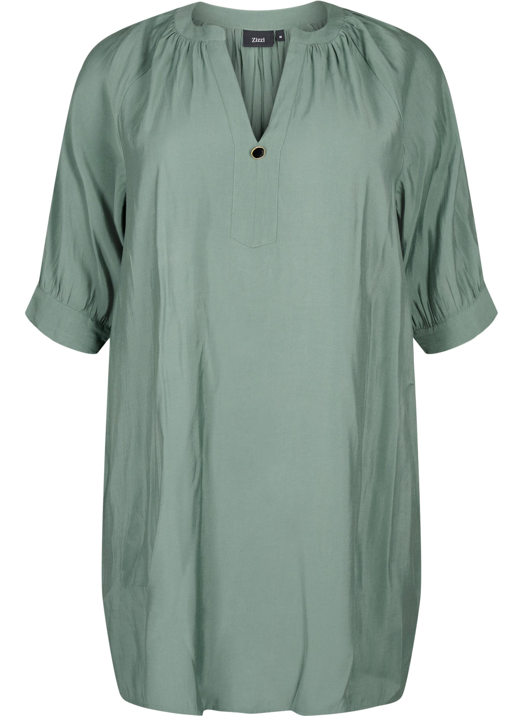 Zizzifashion Viscose tunic with 3/4 sleeves, Duck Green, Packshot image number 0
