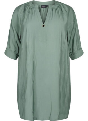 Viscose tunic with 3/4 sleeves, Duck Green, Packshot image number 0