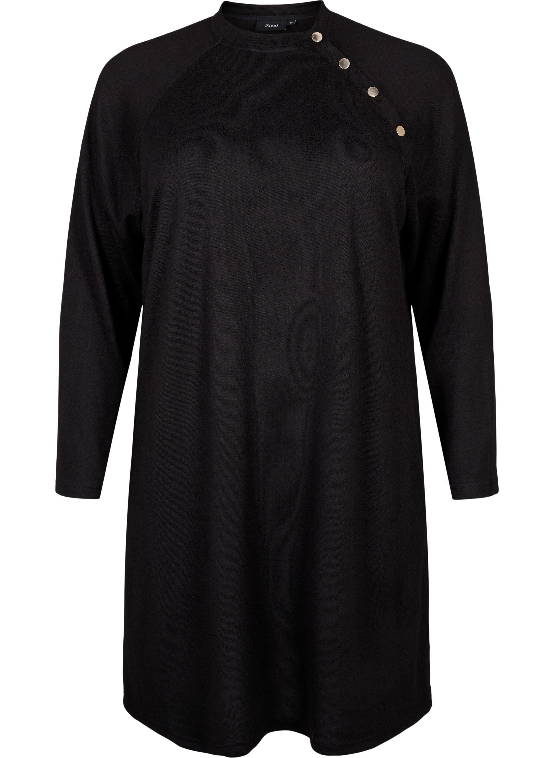 Zizzifashion Jersey dress with buttons, Black, Packshot image number 0