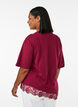 T-shirt with asymmetric lace hem, Red, Model image number 2