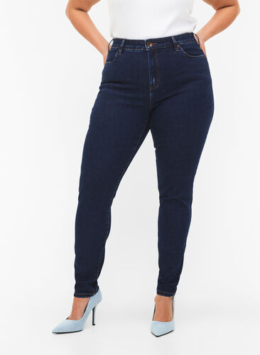 Amy jeans with a high waist and super slim fit, Dark blue, Model image number 2