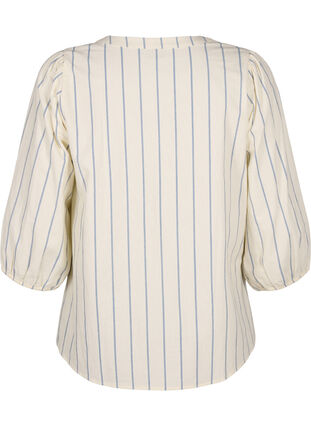 3/4 sleeve cotton Blouse with stripes, Eggnog Stripe, Packshot image number 1