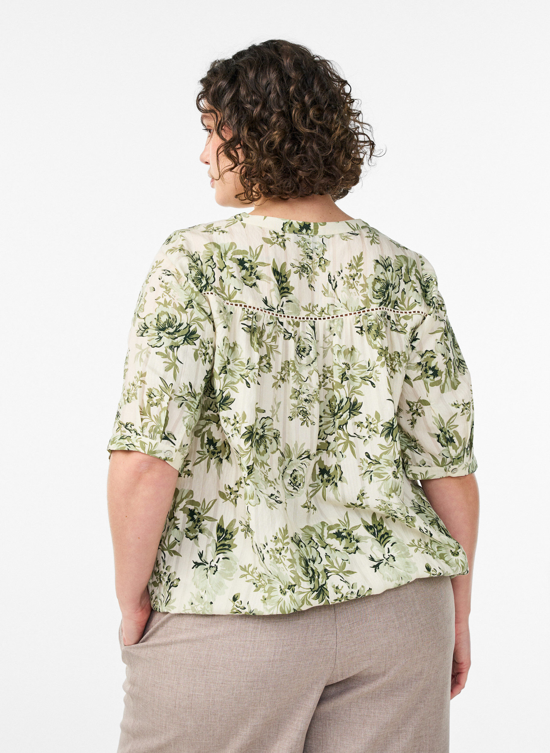 ZizzifashionBlouse with print and 1/2 sleeves, Green, Model image number 2