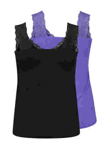 2-pack top with lace, Black/Purple Coral, Packshot image number 1
