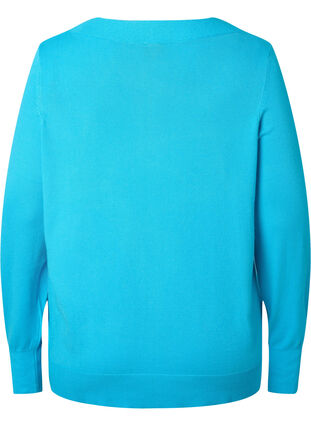 Viscose knitted top with v-neckline, River Blue, Packshot image number 1
