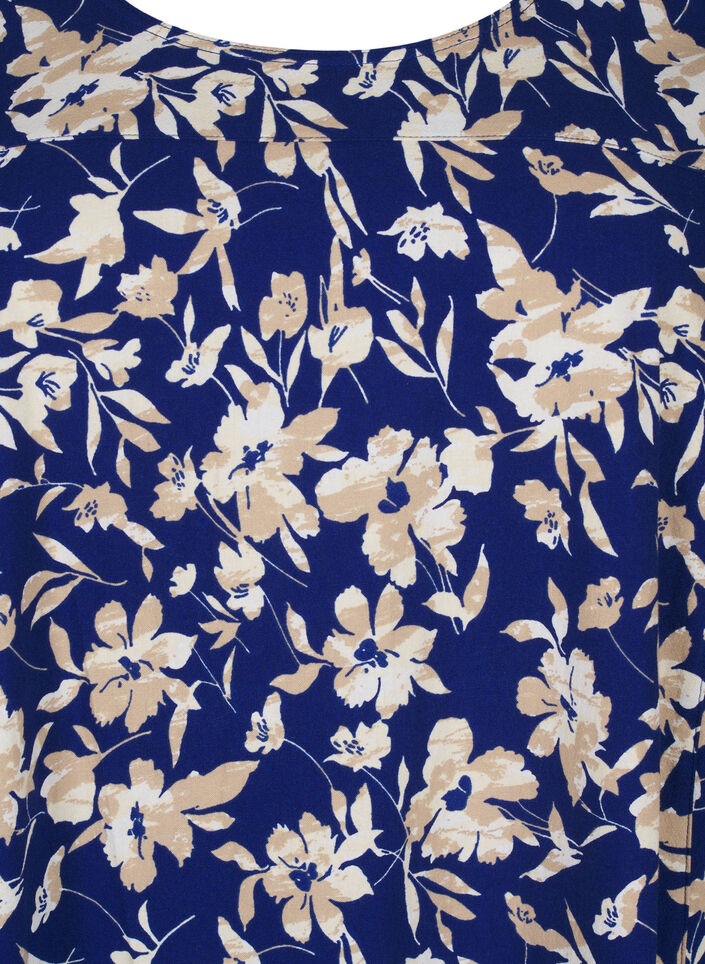 Short-sleeved cotton dress with floral print, Blue, Packshot image number 2