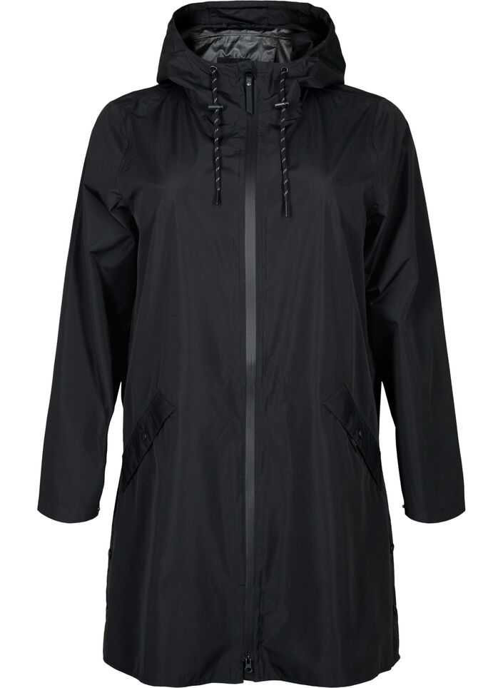 Rain jacket with pockets and a hood, Black, Packshot image number 0