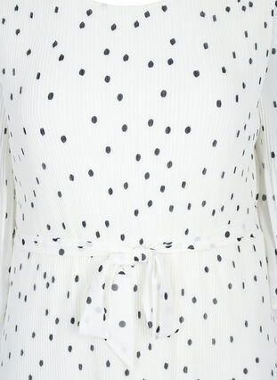 Printed pleated dress with tie string, Bright White w. Dots, Packshot image number 2