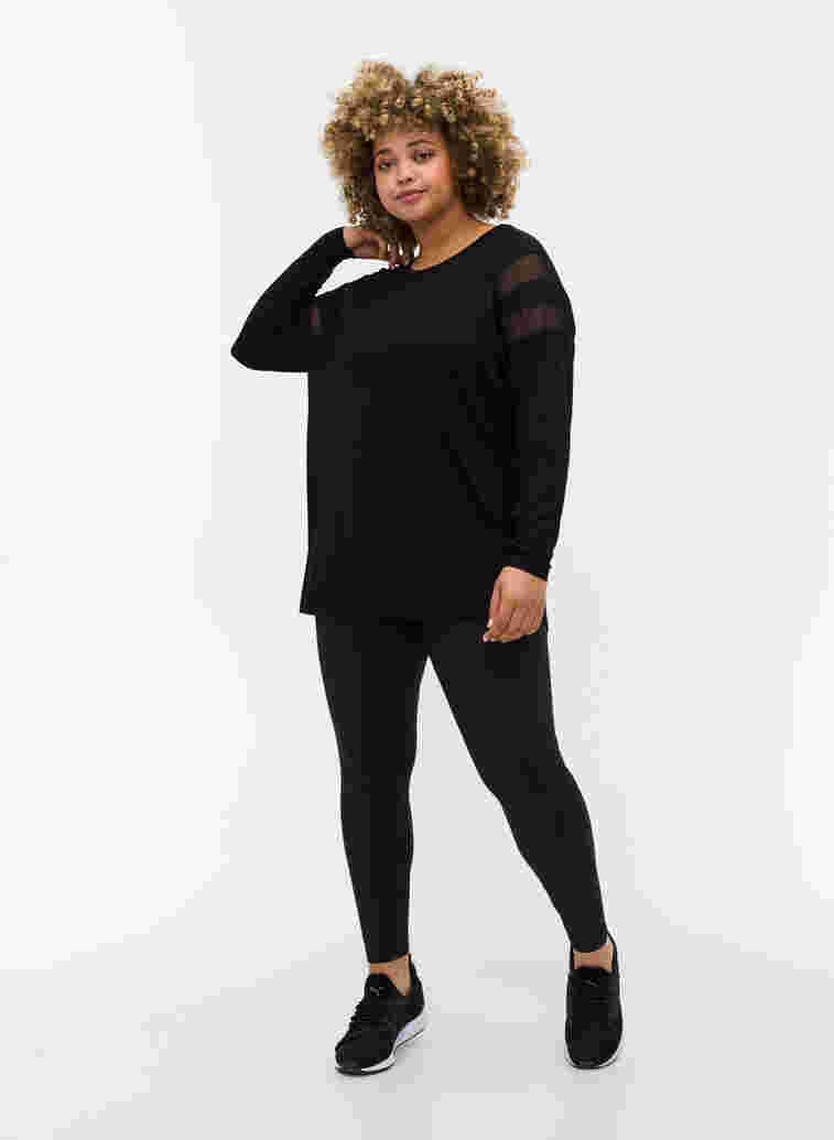 Sports blouse with mesh, Black, Model image number 2