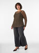 Mesh blouse with pattern and glitter thread, Brown, Model image number 1