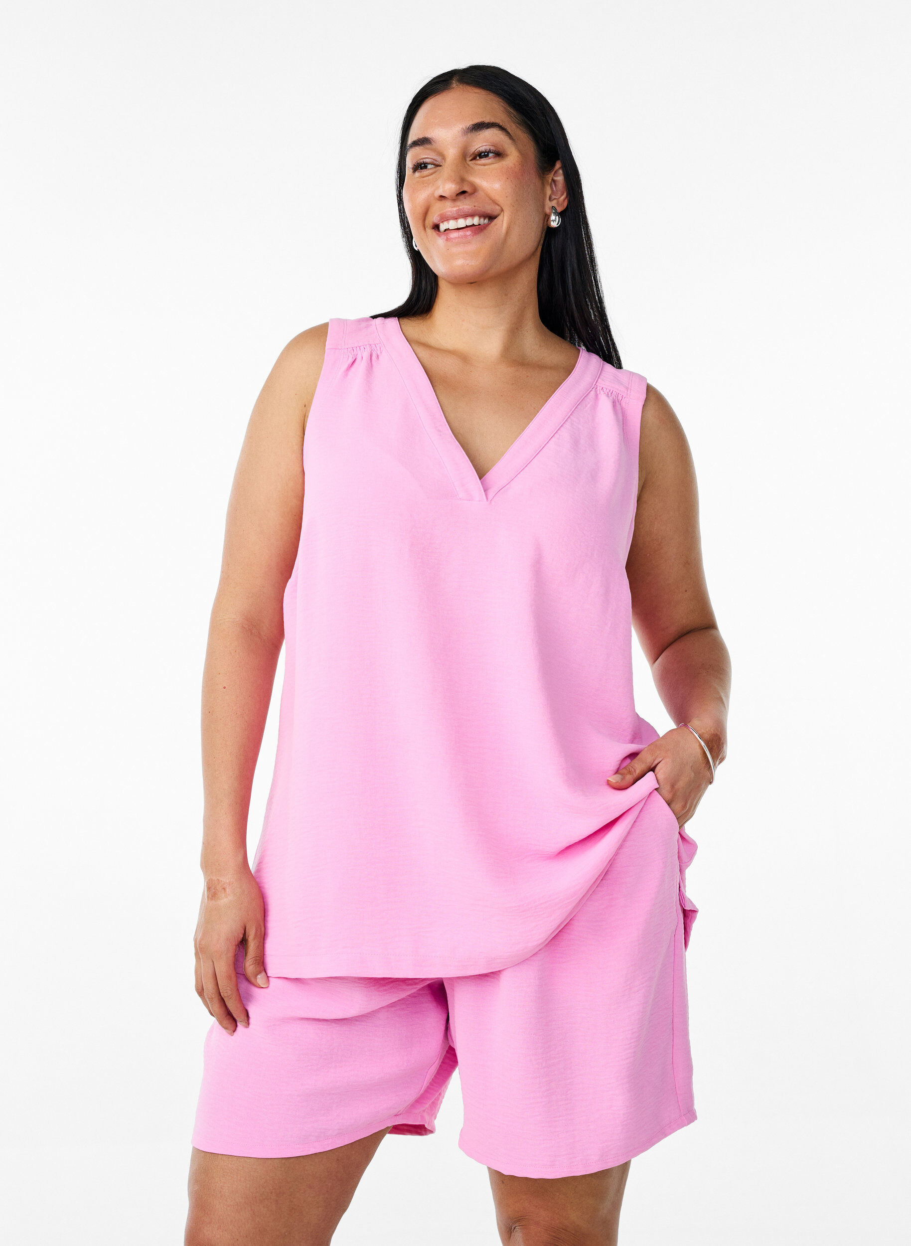 ZizzifashionSleeveless top with wrinkle details, Pink, Model image number 0