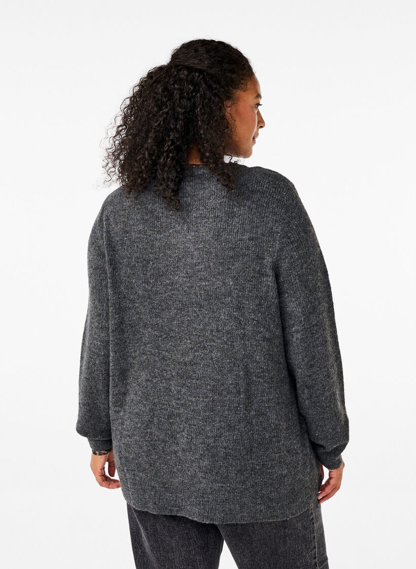 Melange sweater with round neck, Dark Grey Black Mel., Model image number 1