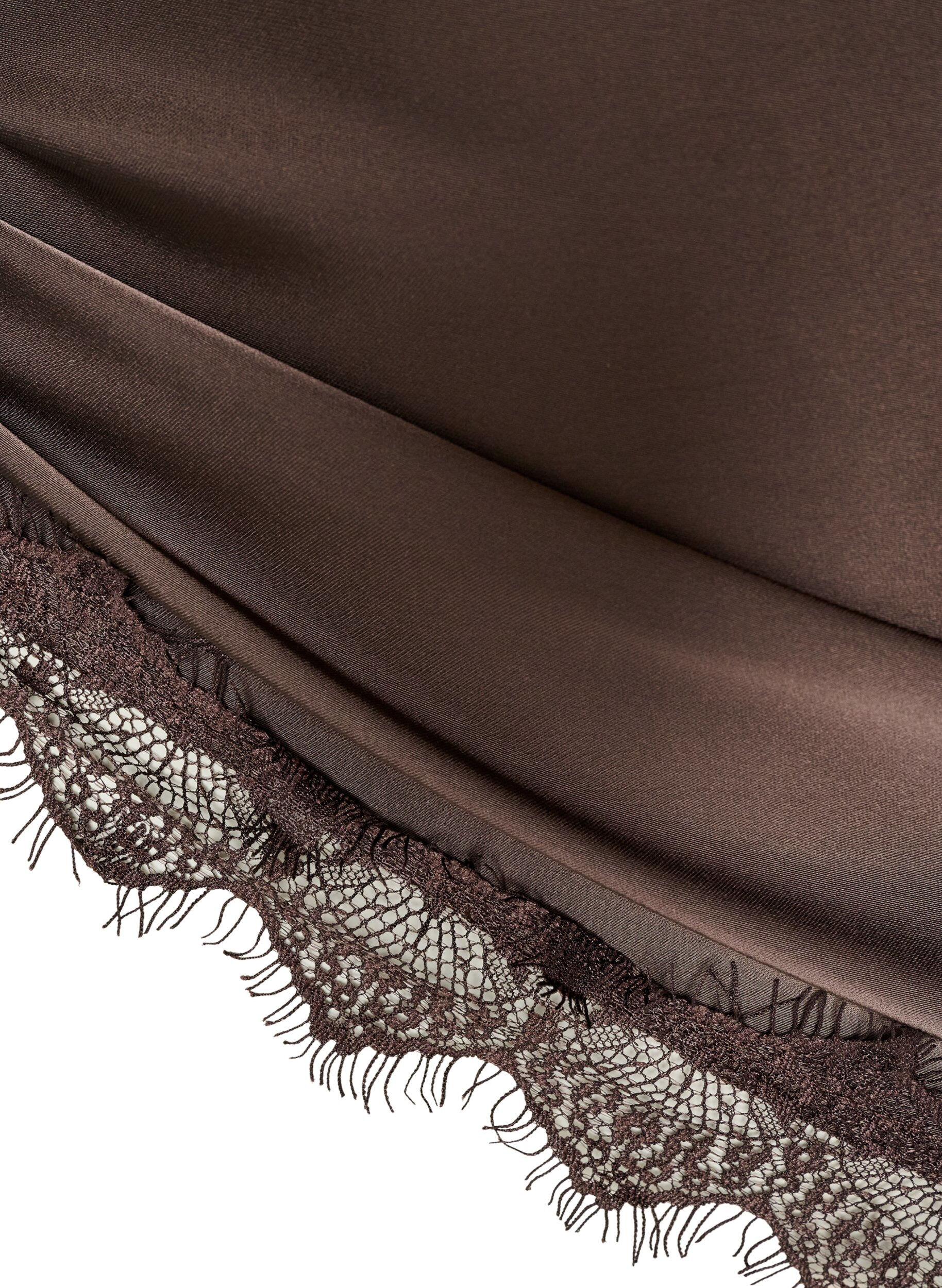 ZizzifashionSatin scarf with lace hem, Brown, Packshot image number 2