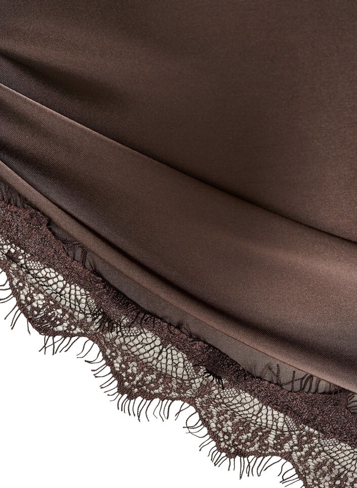 Satin scarf with lace hem, Brown, Packshot image number 2