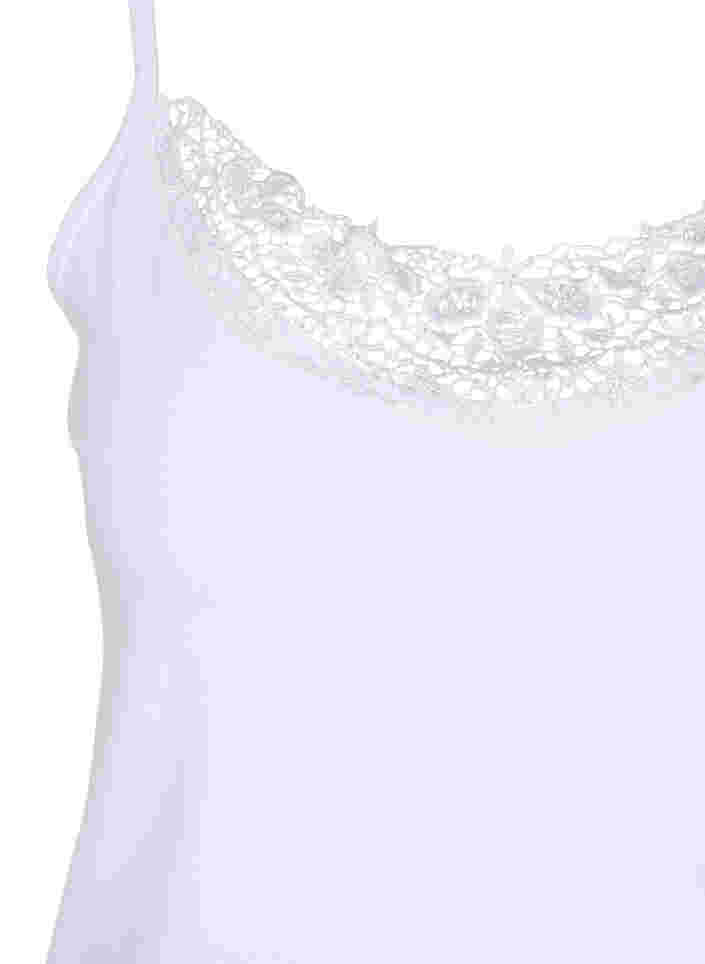 Cotton night top with lace trim, Bright White, Packshot image number 2