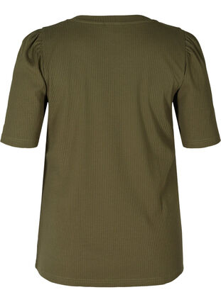Rib t-shirt with short puff sleeves, Ivy Green, Packshot image number 1