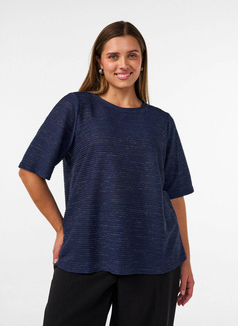 Blouse with texture and glitter, Blue, Model image number 0