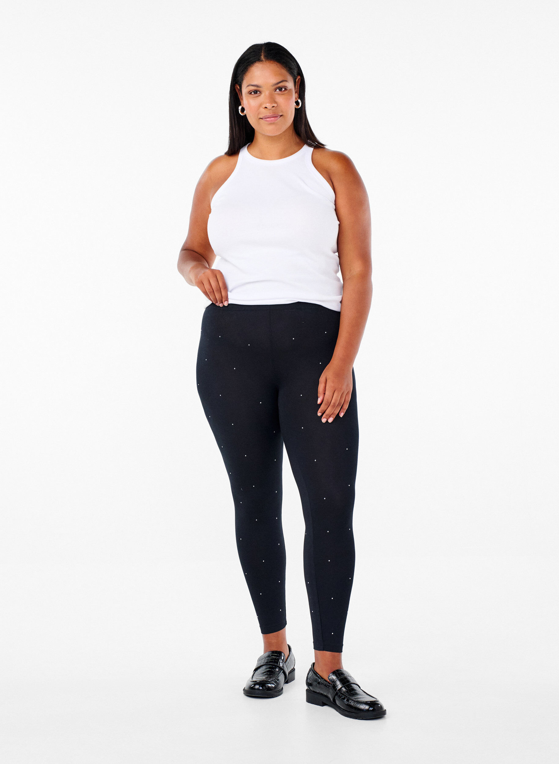 Zizzifashion Viscose leggings with rhine stone, Black, Model image number 2