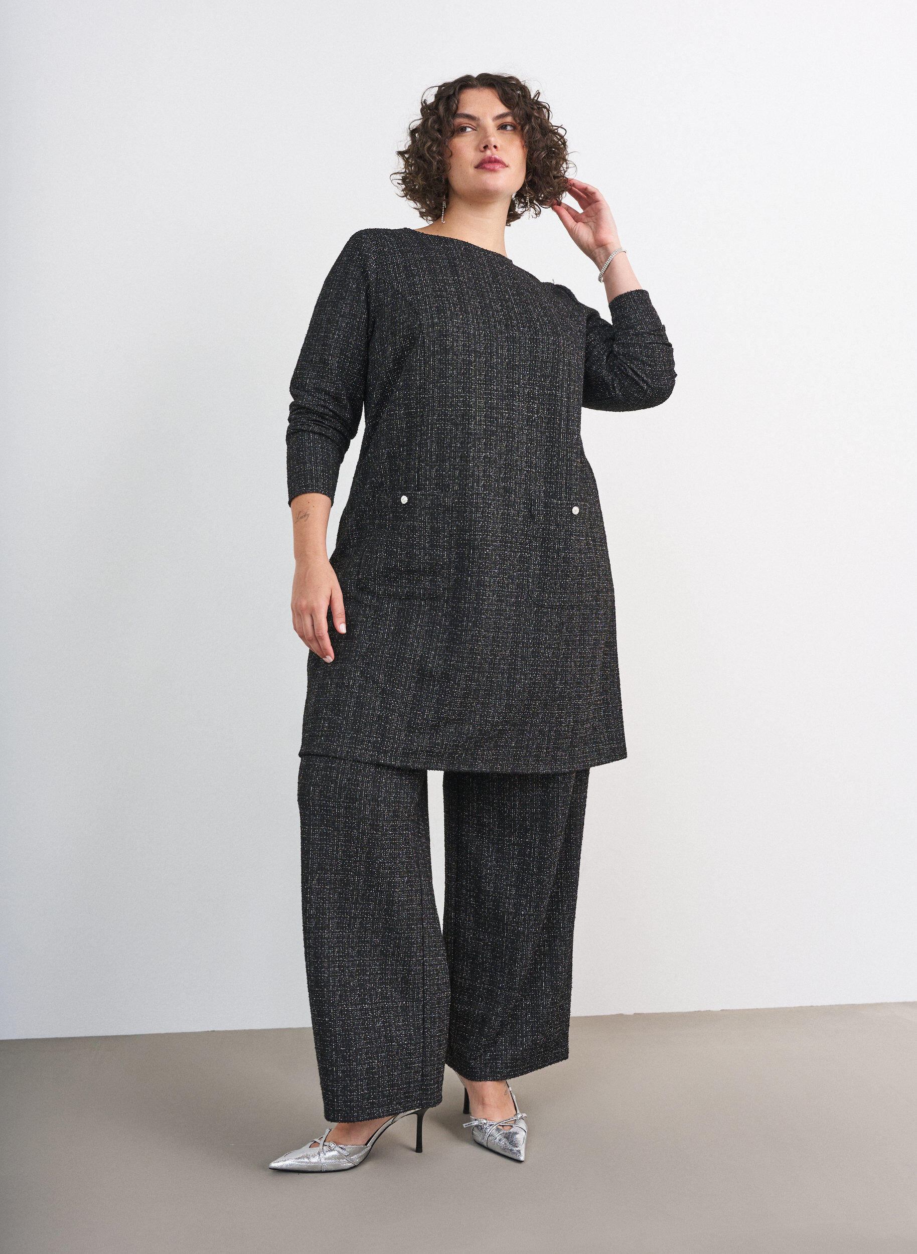 ZizzifashionStraight-leg boucl&eacute; trousers, Black, Model image number 0