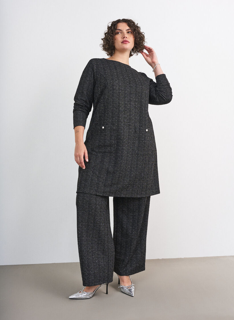Straight-leg boucl&eacute; trousers, Black, Model image number 0
