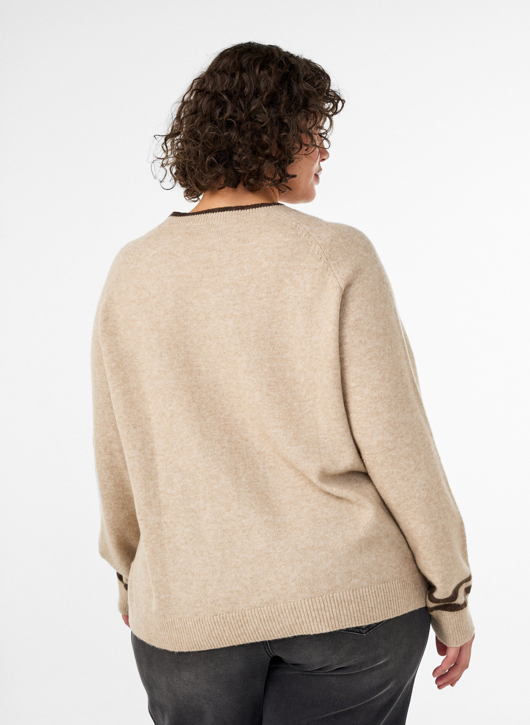 ZizzifashionJumper with logo and contrast stripes, Beige, Model image number 2
