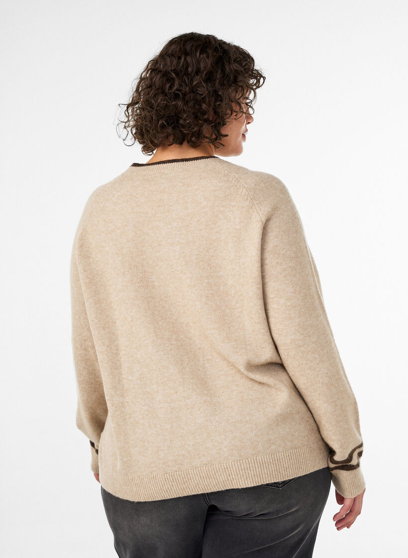 Jumper with logo and contrast stripes, Beige, Model image number 2