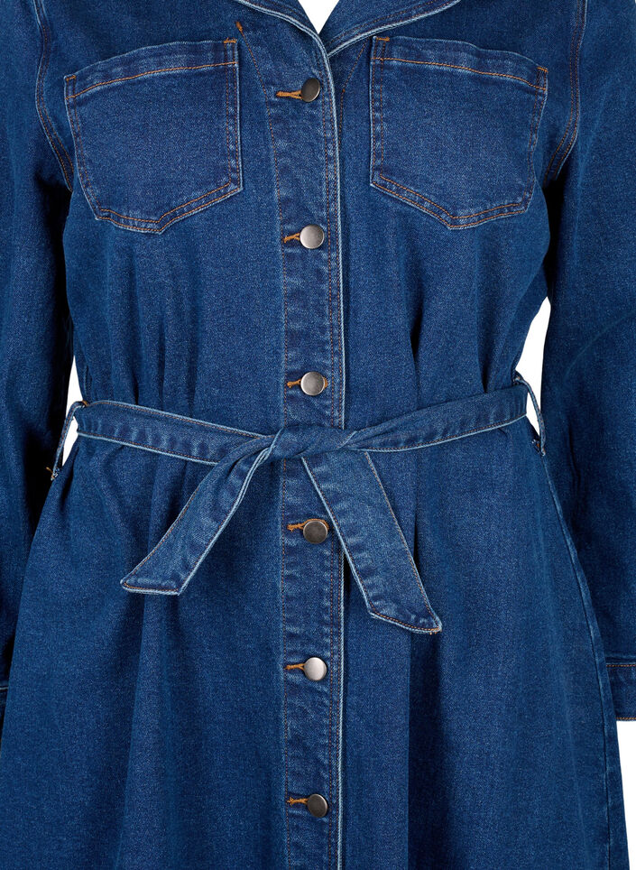 Midi shirt dress in denim with belt, Dark Blue Denim, Packshot image number 2