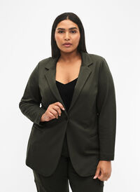 Simple blazer with button closure, Forest Night, Model