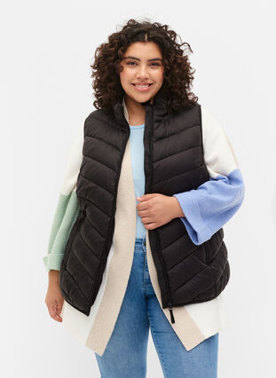 Short vest with zip and pockets, Black, Model image number 0