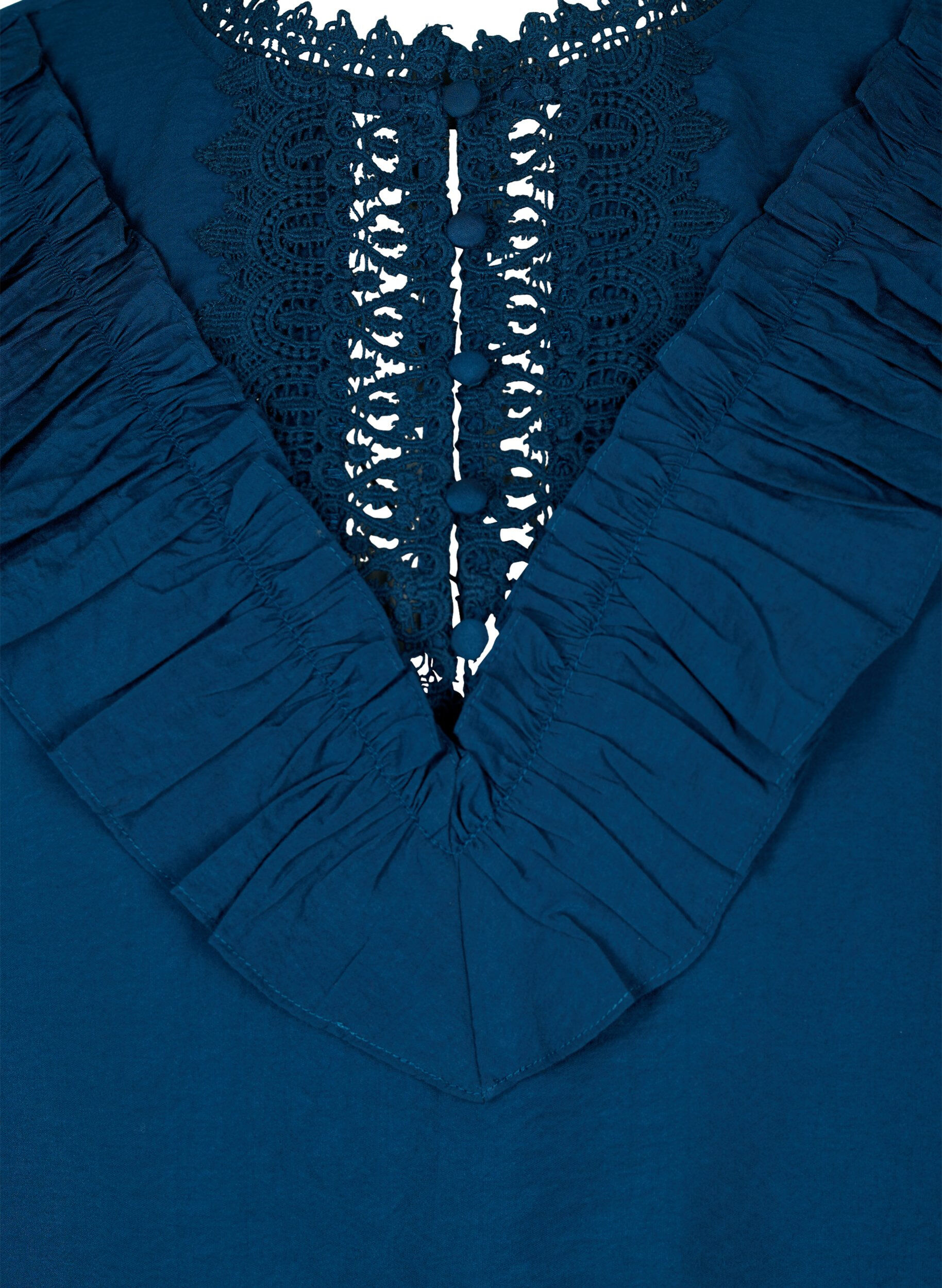 Zizzifashion Viscose blouse with ruffles and embroidery detail, Titan, Packshot image number 2