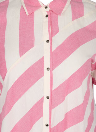 Short-sleeved cotton shirt dress with stripes, Magenta Stripe, Packshot image number 2