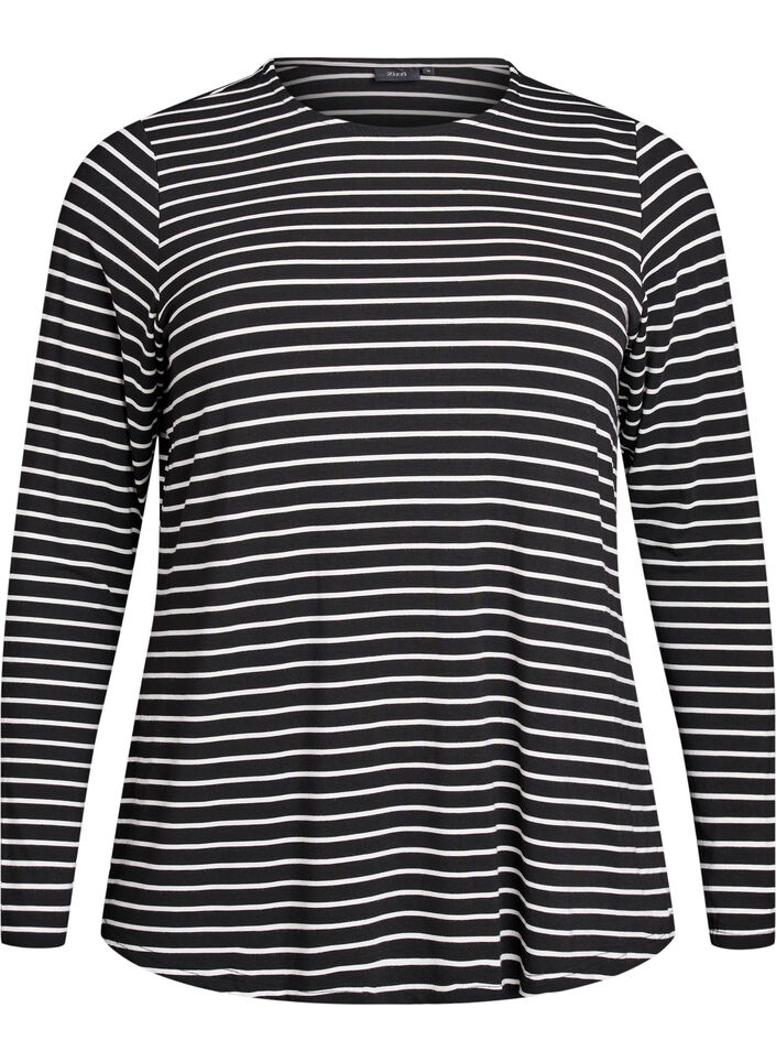 Long-sleeved striped Blouse, Black, Packshot image number 0