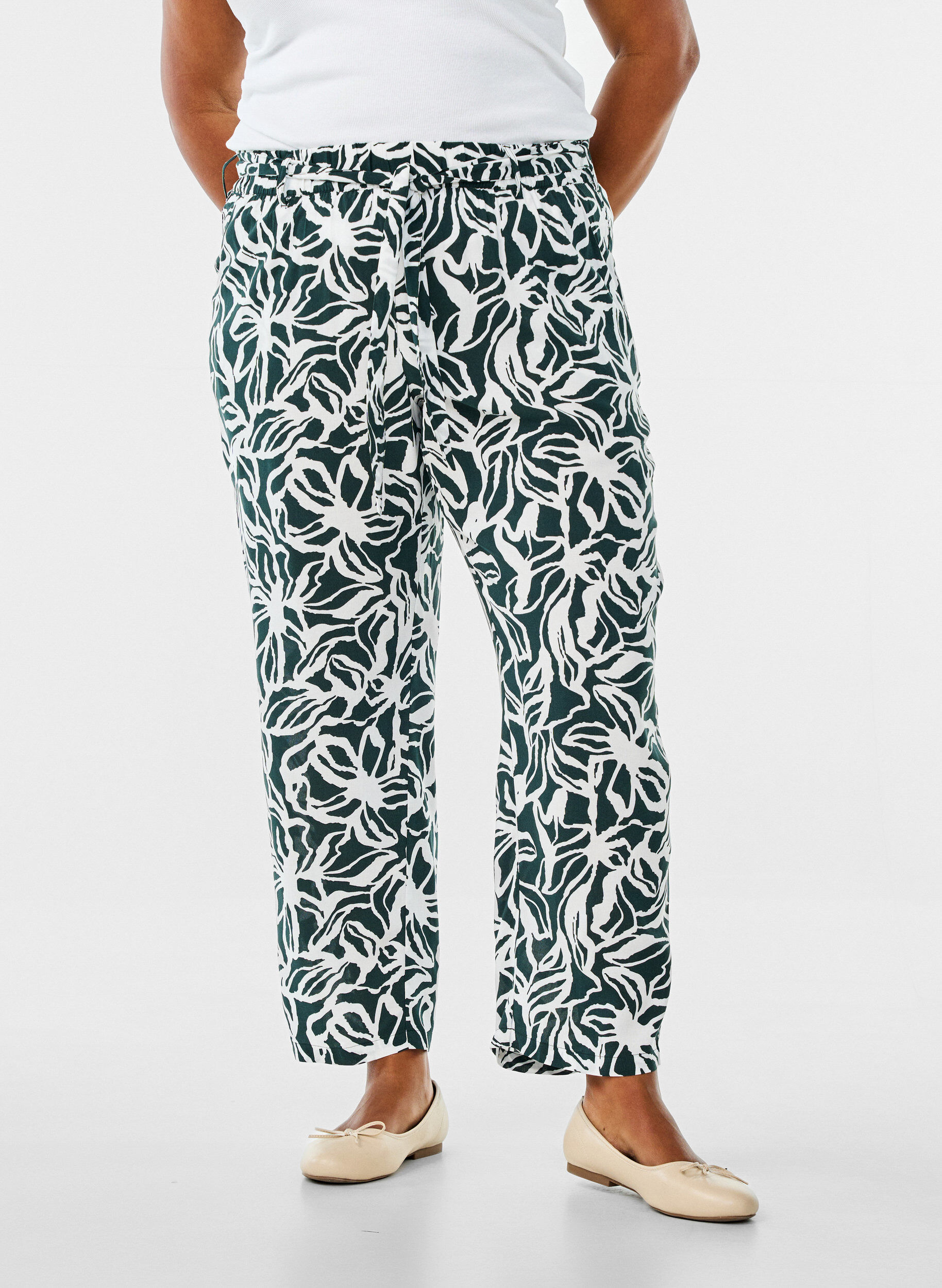 ZizzifashionHigh-waisted viscose trousers, Green, Model image number 2