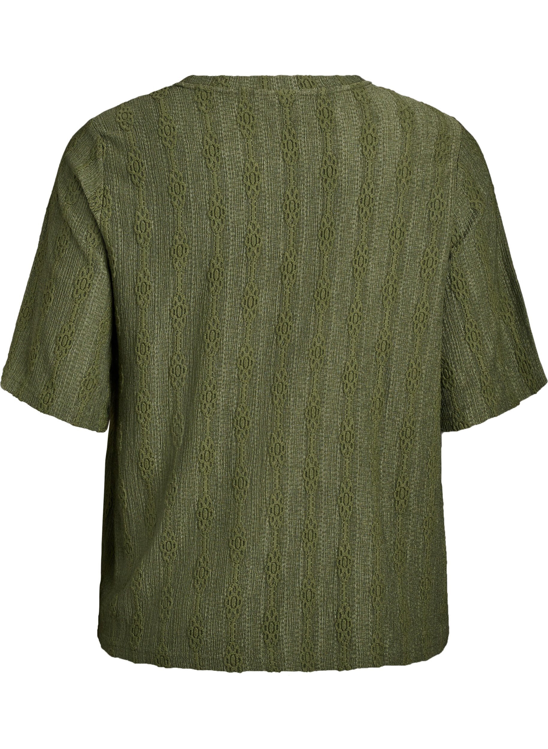Zizzifashion Blouse with textured pattern and short sleeves, Green, Packshot image number 1