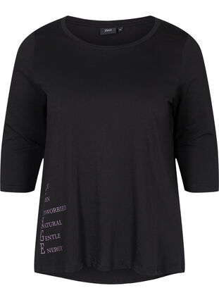 Cotton t-shirt with 3/4 sleeves, Black LOUNGE, Packshot image number 0
