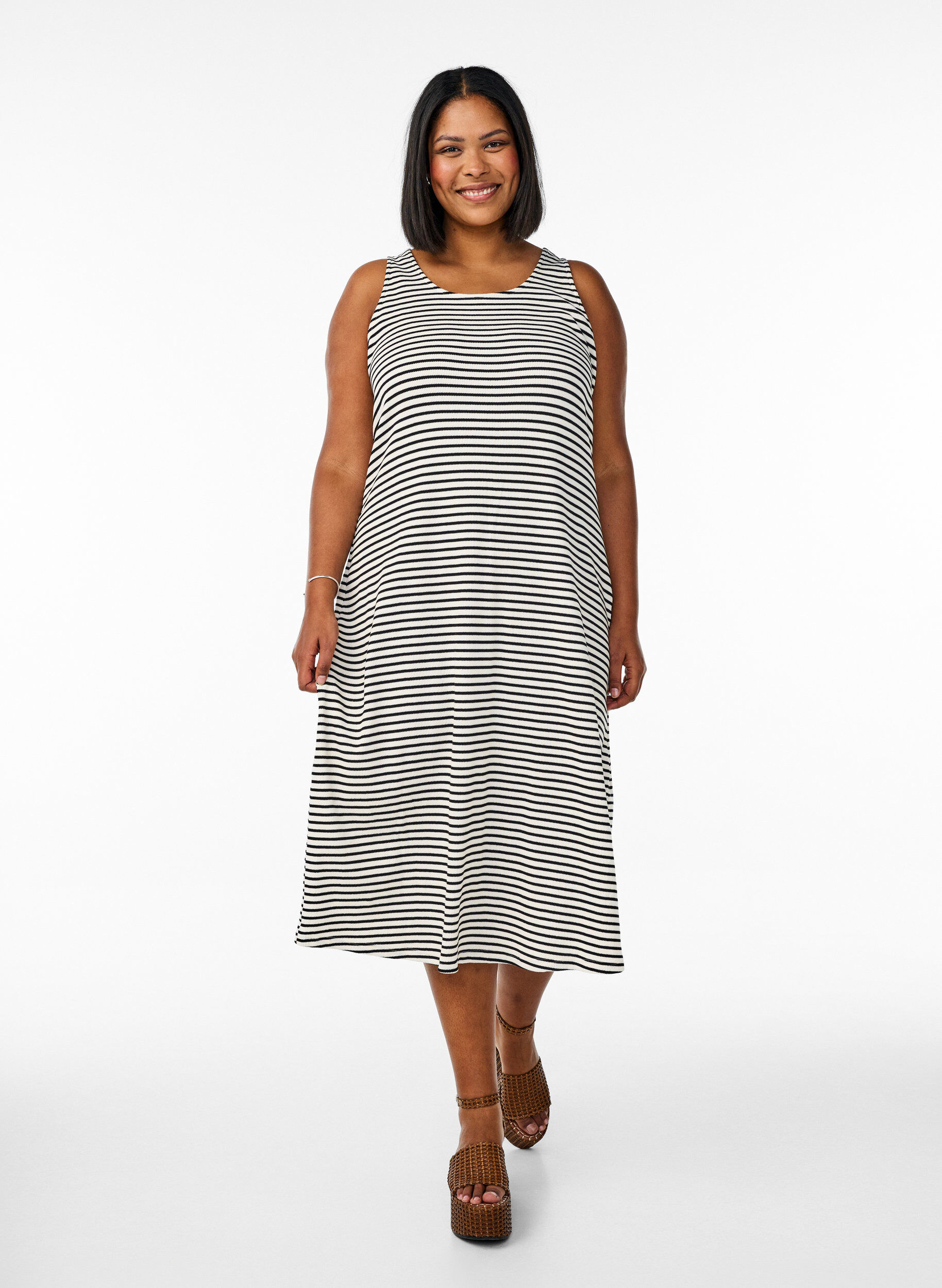 Zizzifashion Striped midi tank dress, White, Model image number 0